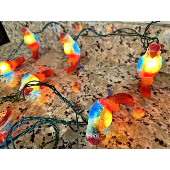 Tropical Paradise Parrot String Lights 10 Parrots 4" Each Rubber Indoor Outdoor - Picture 5 of 12